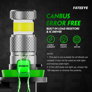 FATEEYE H11/H8/H16 Led Fog Light Bulbs or DRL, 6000K Xenon White 360 Degree Fog Light Led, Mini Size All in One Fog Bulbs Daytime Running Lights Replacement, White Pack of 2