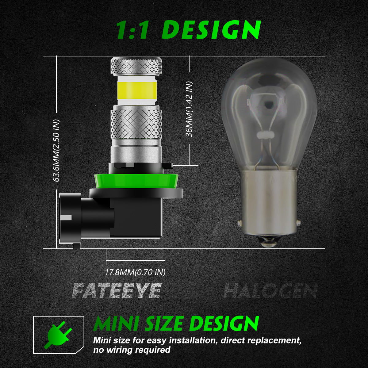 FATEEYE H11 H8 H16 Led Fog Light Bulbs or DRL 6000K Xenon White 360 D