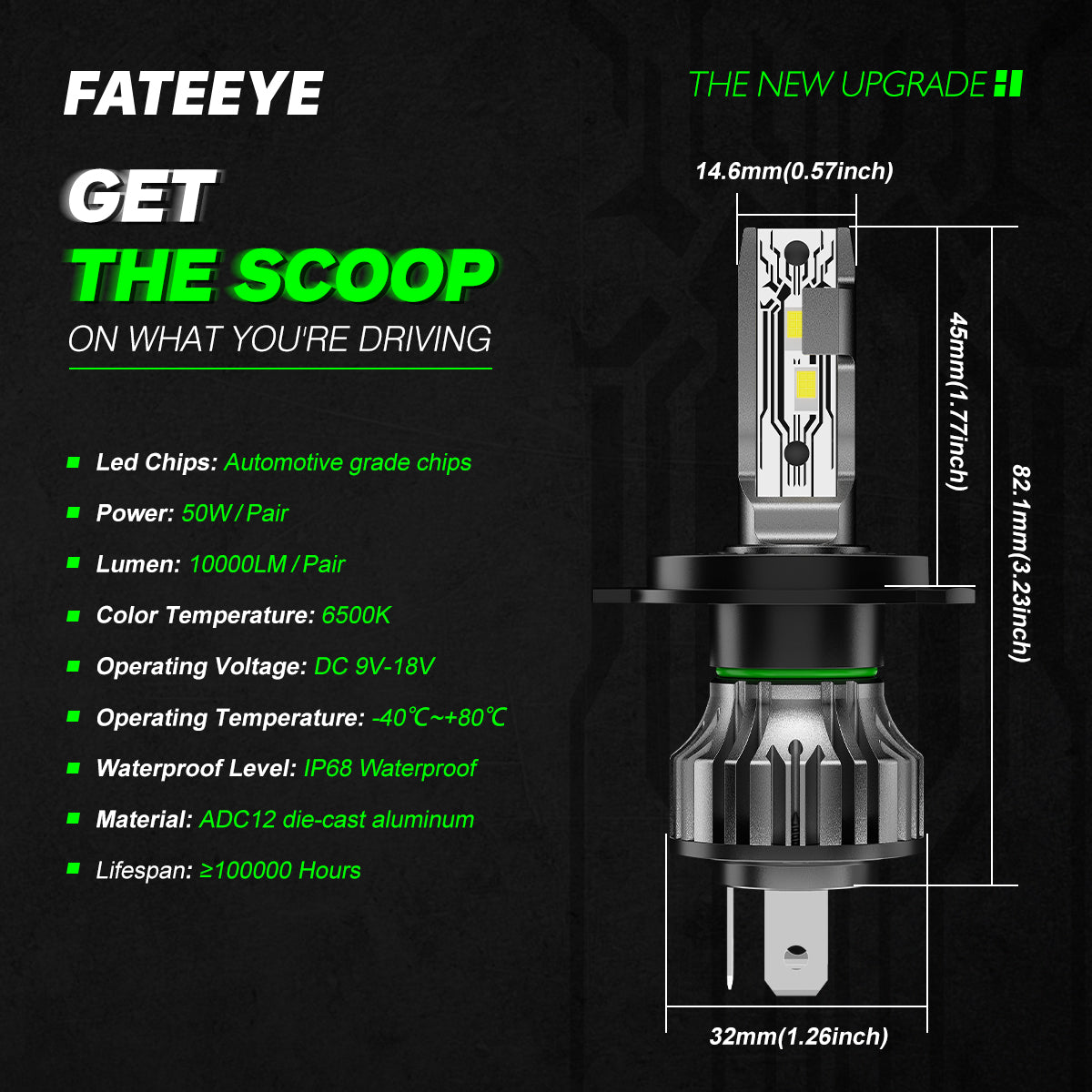 FATEEYE A700-F3-H4 SUPER BRIGHT 100W 20000LUMEN AUTO LED HEADLIGHT BUL