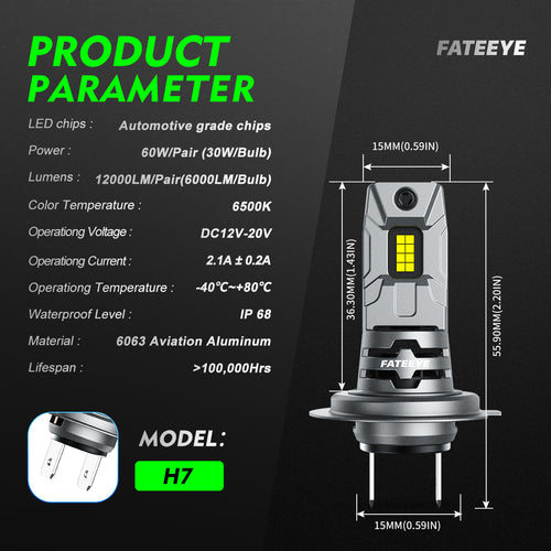 FateEye H7 LED 44000LM - Kit De Faros H7 LED 200W 6500K Blanco Anti-Fallo Extremadamente Luminoso, Para Reemplazar Lámparas Y De Xenón H7 De Automóvil, Paquete De 2 - 11