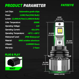  WHITE LED HEADLAMP BULBS 9007