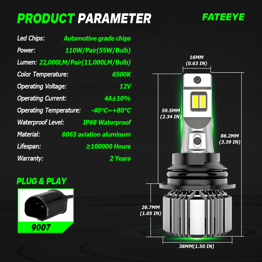  WHITE LED HEADLAMP BULBS 9007