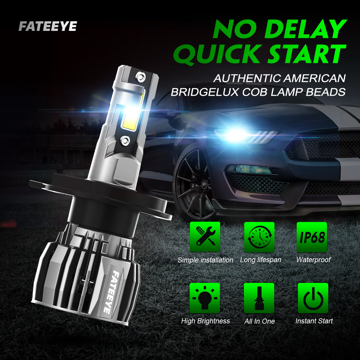 FATEEYE F6 H7 LED Headlight 60W,13000LM Super bright LED Car headlight