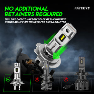 FATEEYE H7 LED Bulbs 1:1 Mini Size, Non-polarity, No Adapter Required Easy Install Conversion Kit, Fanless H7ll Fog lights Halogen Replacement