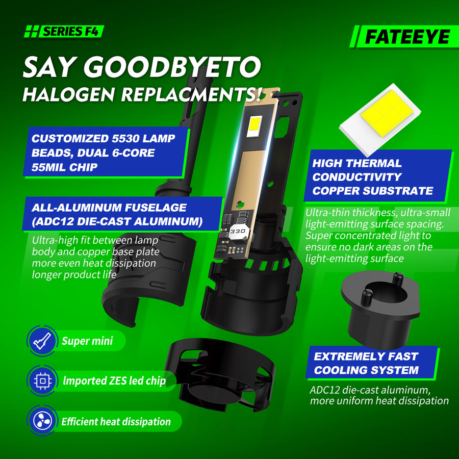 FATEEYE A700-F4-H1 LED HEADLIGHT BULBS HEADLAMP 60W 13000LUMENS 6500K CAR LED LIGHT