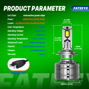 FATEEYE A700-F4-H1 LED HEADLIGHT BULBS HEADLAMP 60W 13000LUMENS 6500K