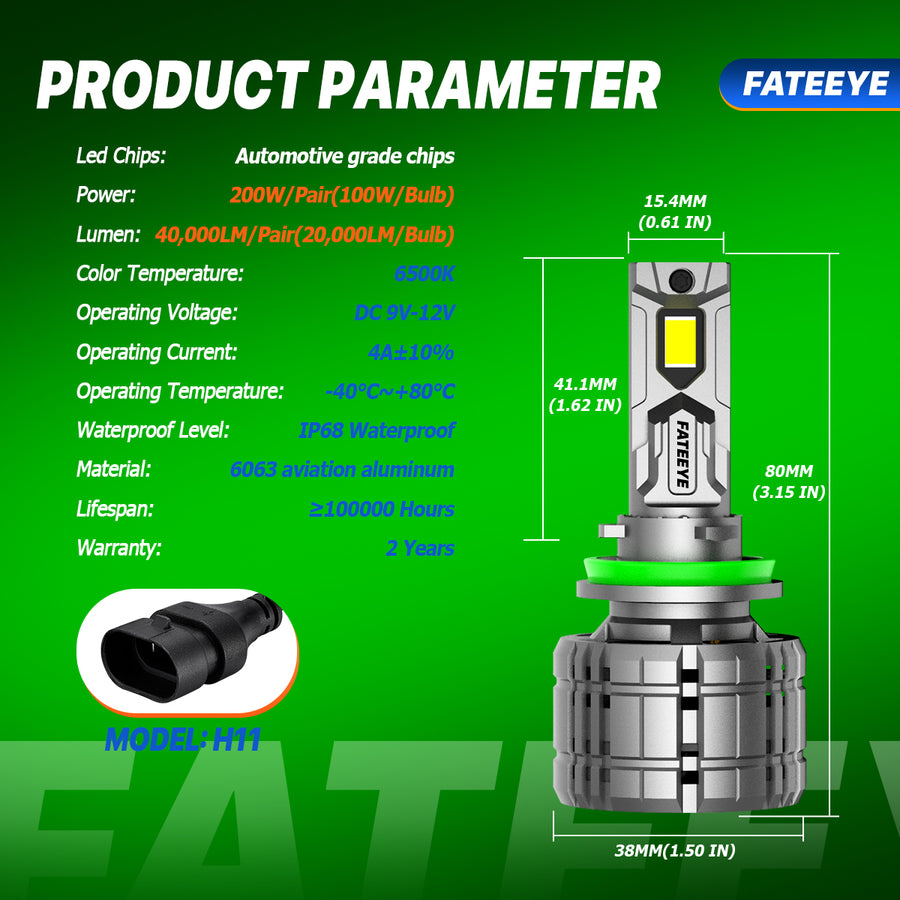 LED HEADLIGHT BULBS SUPER POWER 200W 40000LUMENS H11